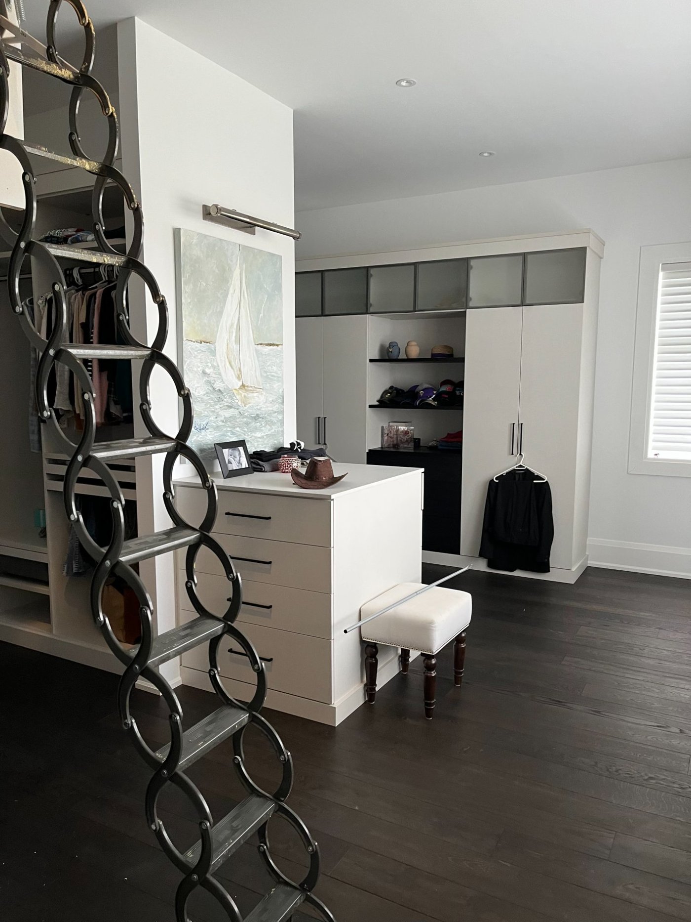 Shiplap hallway with timber beam