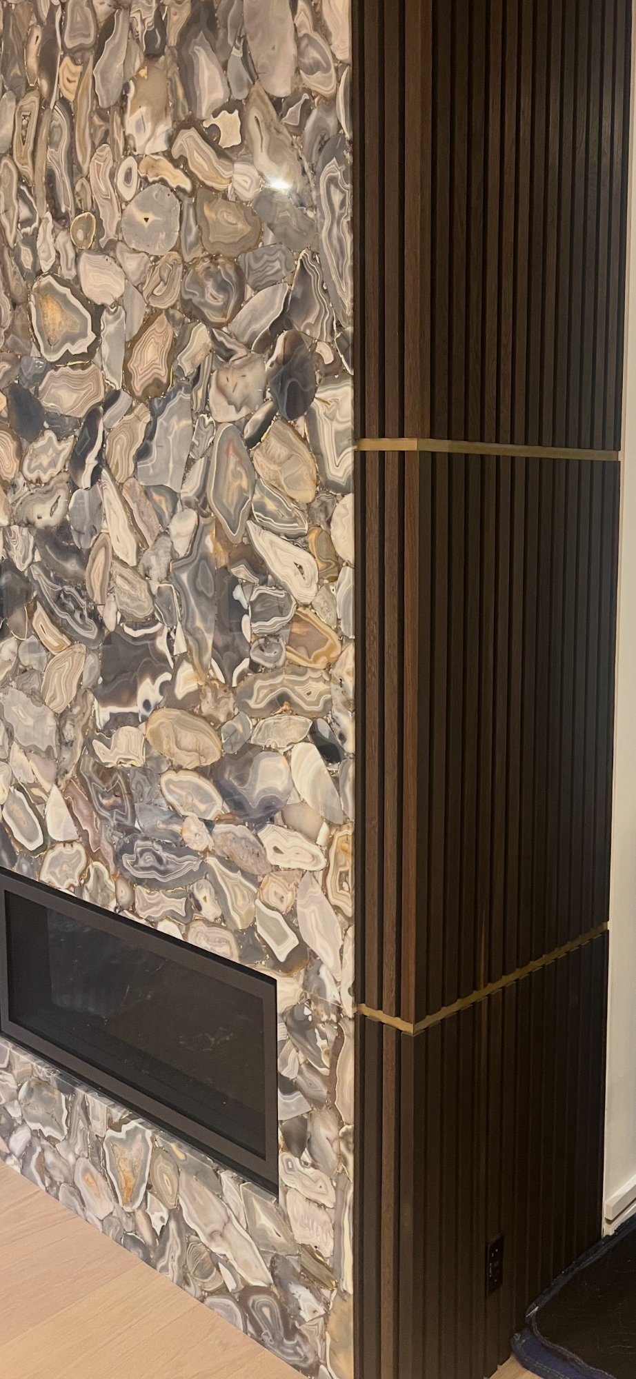 Fluted walnut column with brass inlays